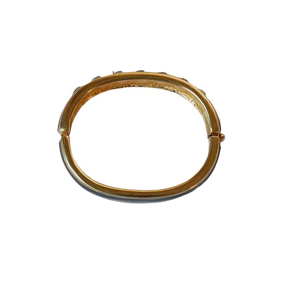 1990s Swarovski Swan Gold Enamel Heart Crystals Statement Hinged Bangle Bracelet - Picture 7 of 8